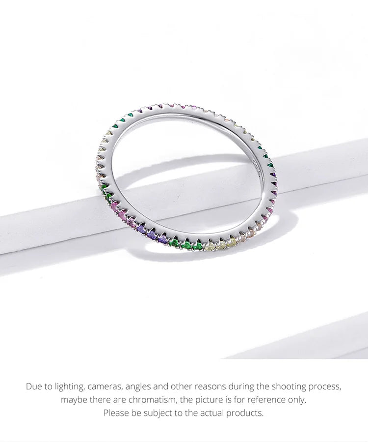 925 Sterling Silver Rainbow Ring with Full Zircons – Stackable and Dazzling