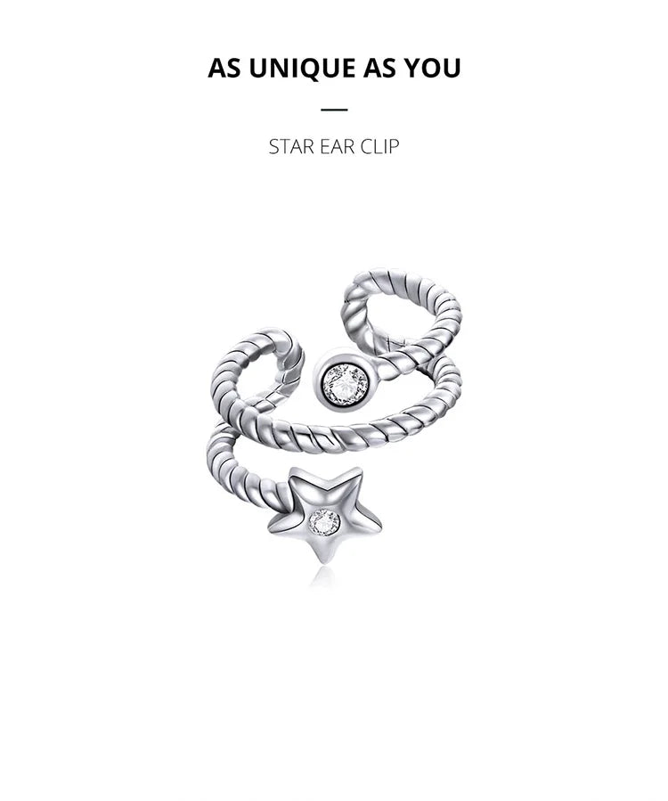 Sterling Silver Mono-earring with Zircon – Clip-On Geometric Style