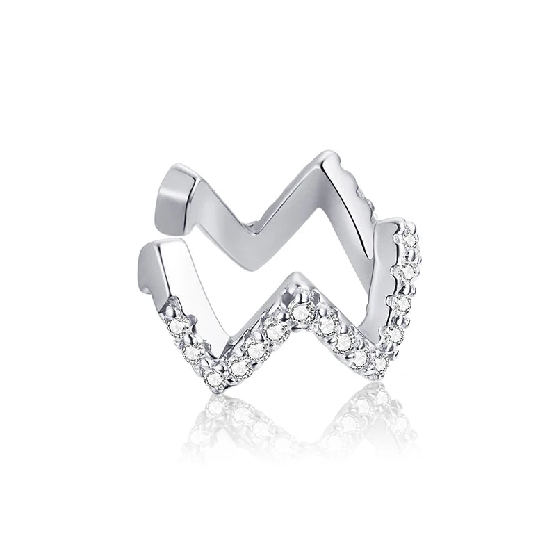 925 Sterling Silver CZ Ear Cuff Clip Earring with Geometric Design