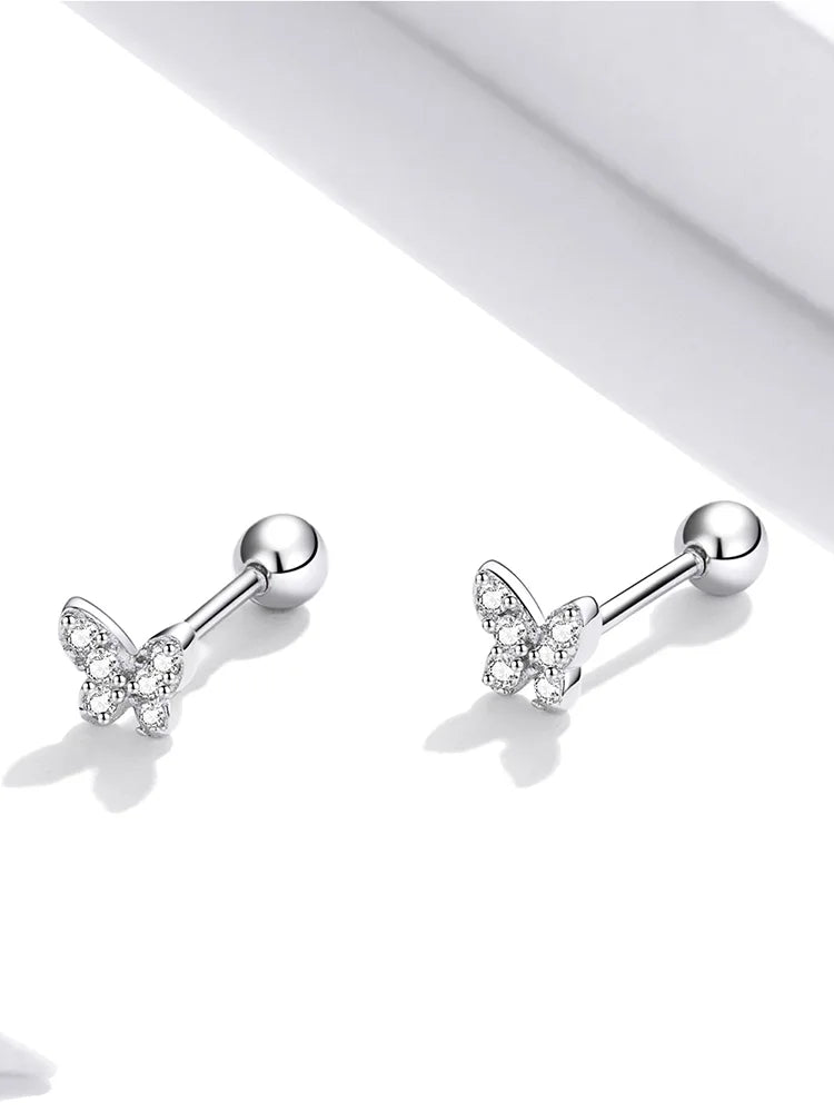 Brilliant Star and Butterfly Sterling Silver Stud Earrings