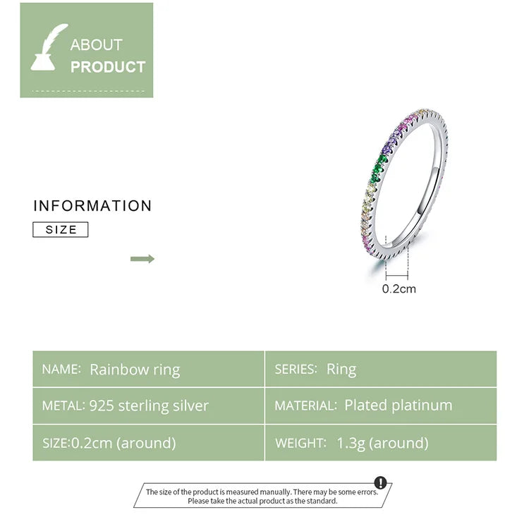 925 Sterling Silver Rainbow Ring with Full Zircons – Stackable and Dazzling