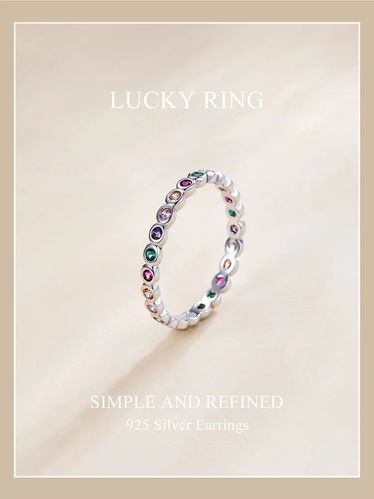 925 Sterling Silver Rainbow Ring with Full Zircons – Stackable and Dazzling