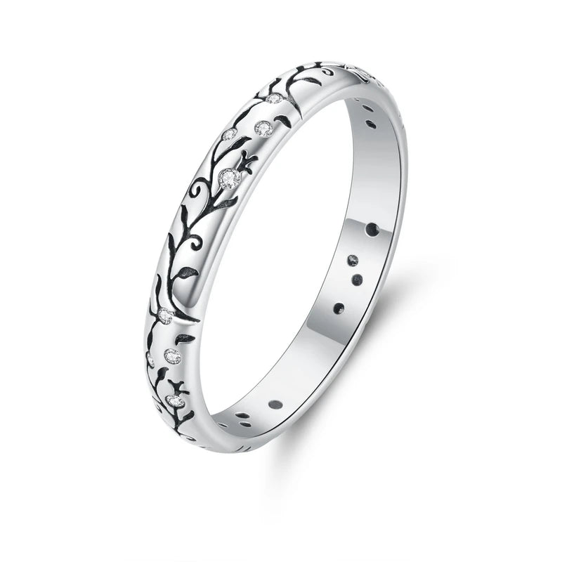 Floral Embossed Ring – 925 Sterling Silver Vintage Band