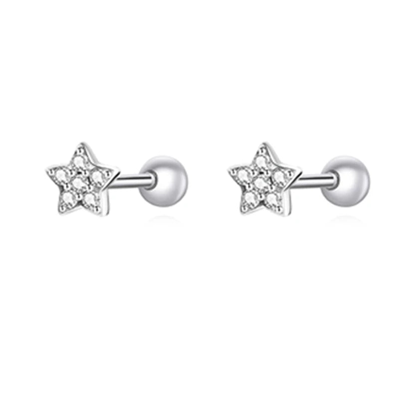 Brilliant Star and Butterfly Sterling Silver Stud Earrings