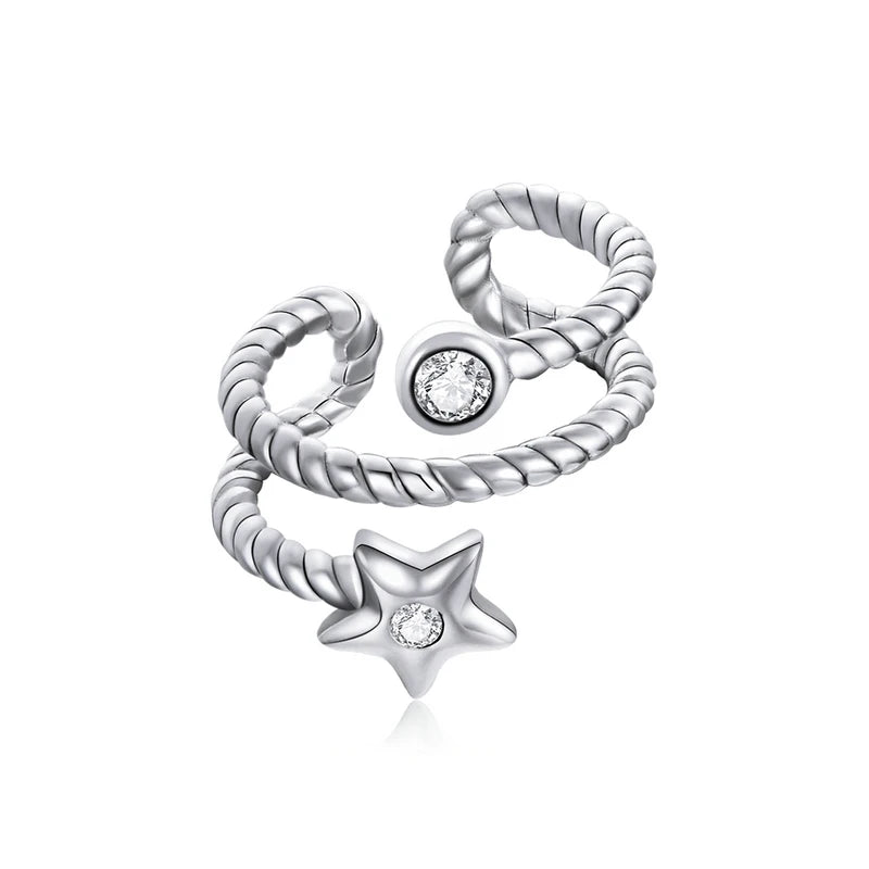 925 Sterling Silver CZ Ear Cuff Clip Earring with Geometric Design