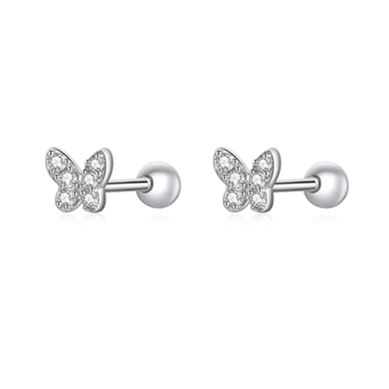 Brilliant Star and Butterfly Sterling Silver Stud Earrings