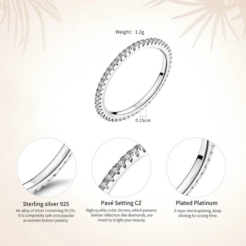 925 Sterling Silver Rainbow Ring with Full Zircons – Stackable and Dazzling