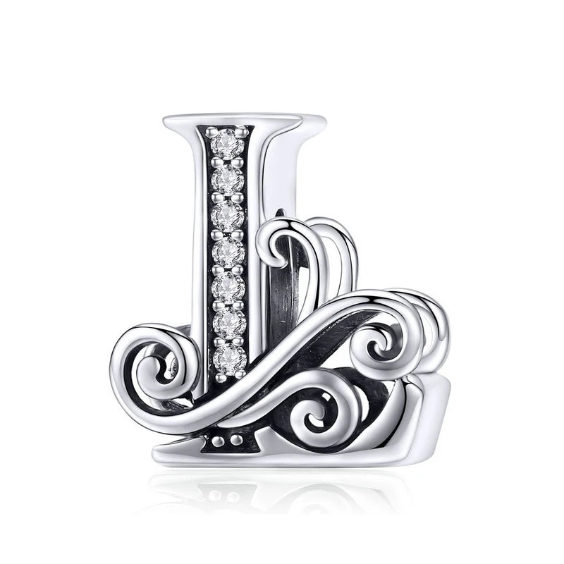 925 Sterling Silver Letter Charm Bead with AAA Zircon