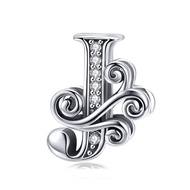 925 Sterling Silver Letter Charm Bead with AAA Zircon