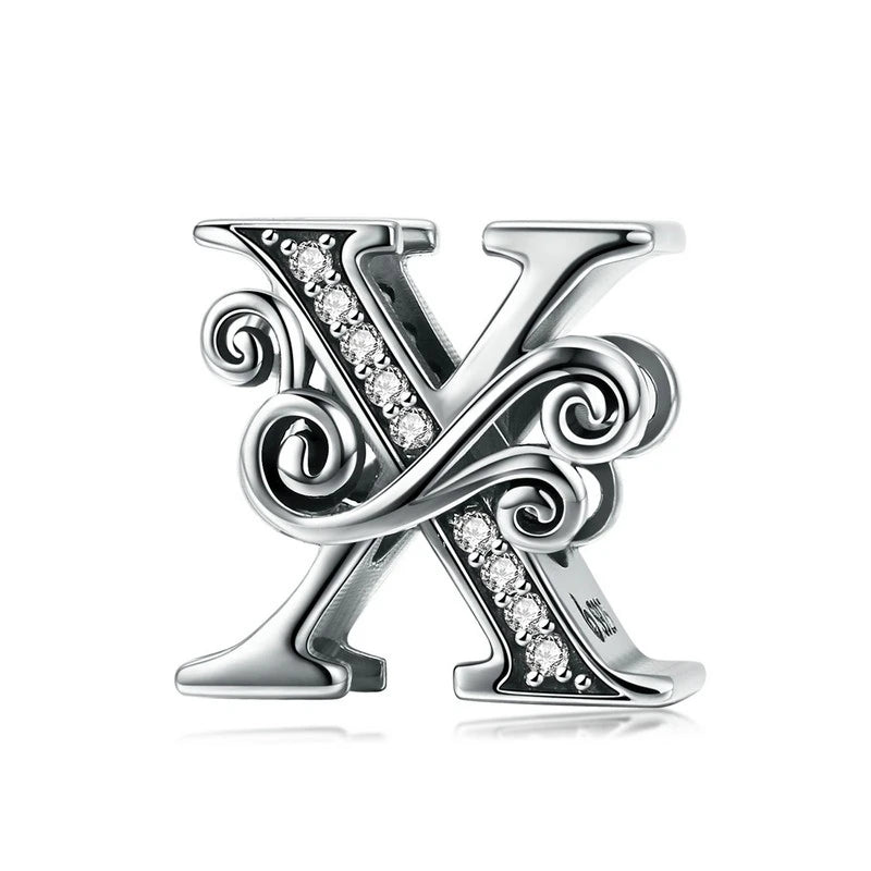 925 Sterling Silver Letter Charm Bead with AAA Zircon