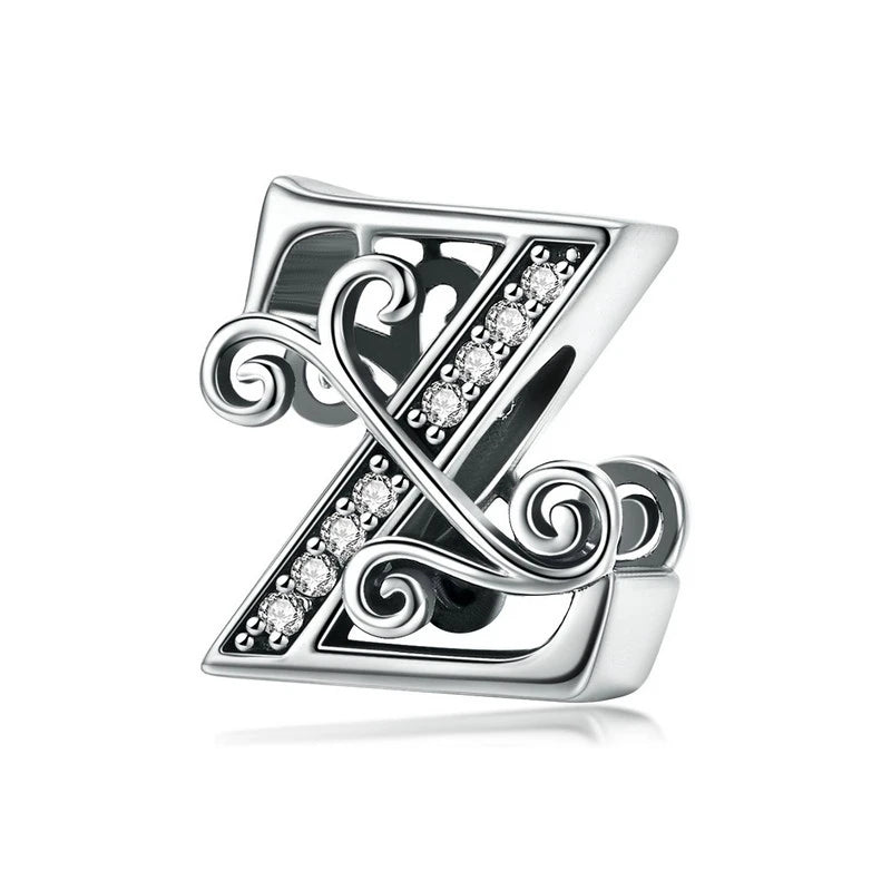 925 Sterling Silver Letter Charm Bead with AAA Zircon
