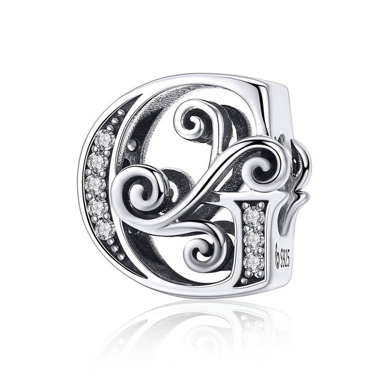 925 Sterling Silver Letter Charm Bead with AAA Zircon