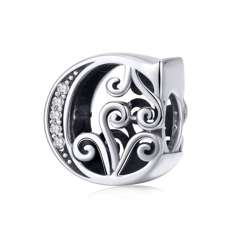 925 Sterling Silver Letter Charm Bead with AAA Zircon