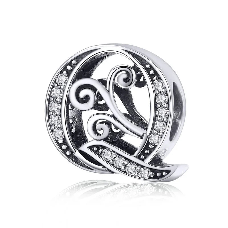 925 Sterling Silver Letter Charm Bead with AAA Zircon