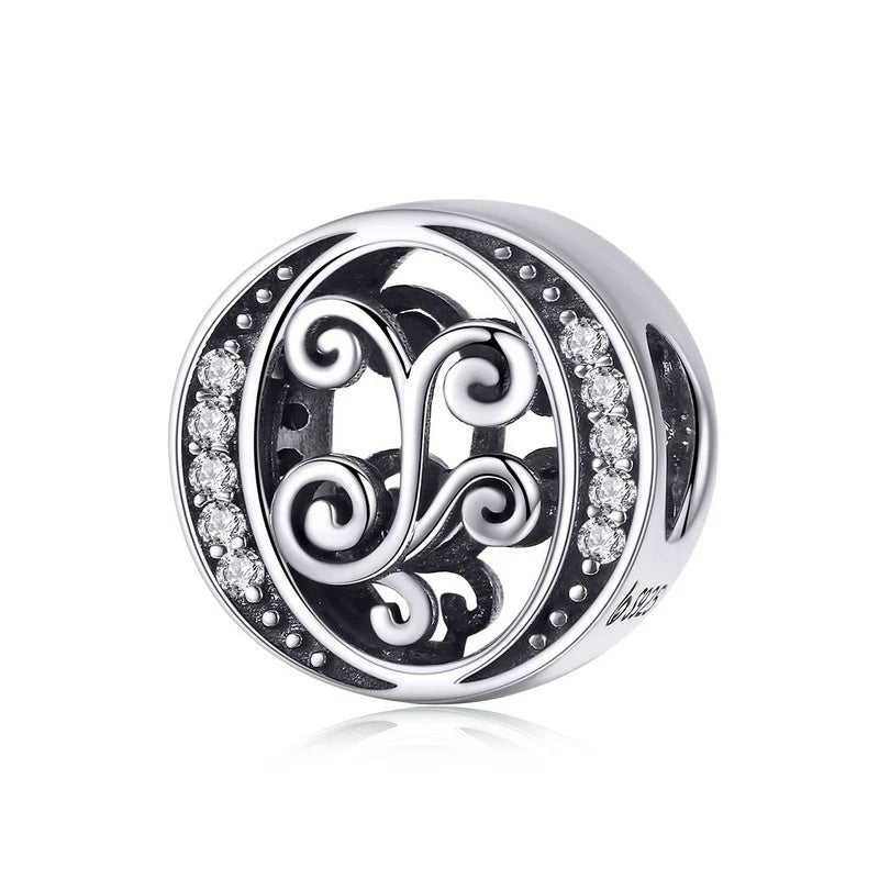 925 Sterling Silver Letter Charm Bead with AAA Zircon