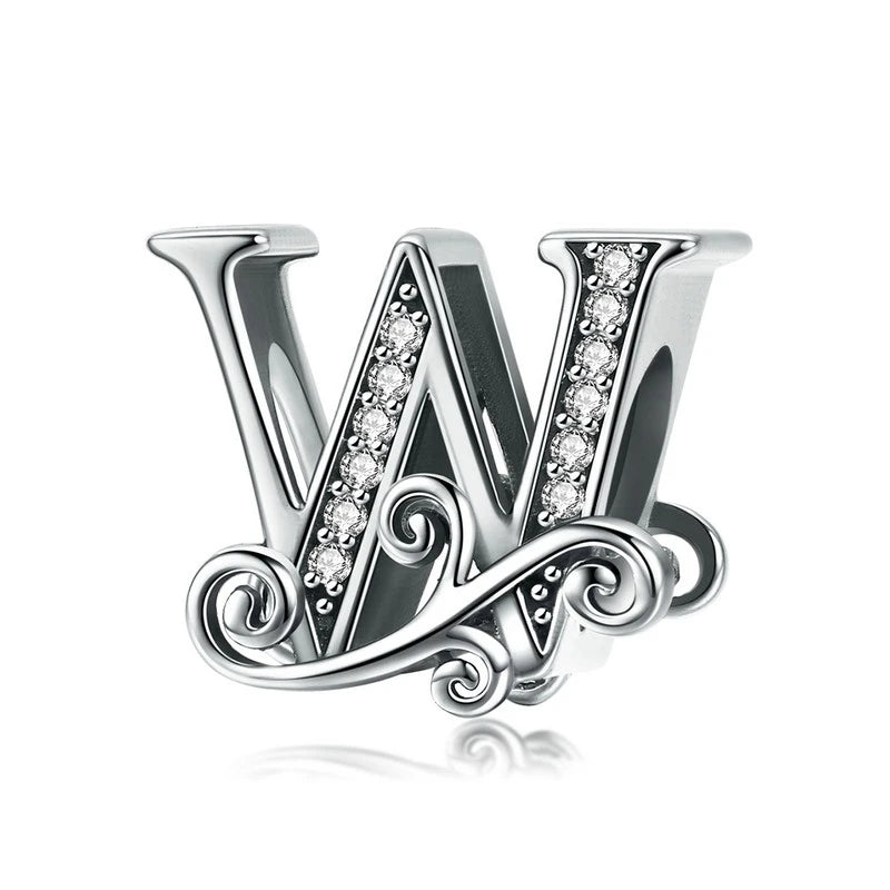 925 Sterling Silver Letter Charm Bead with AAA Zircon