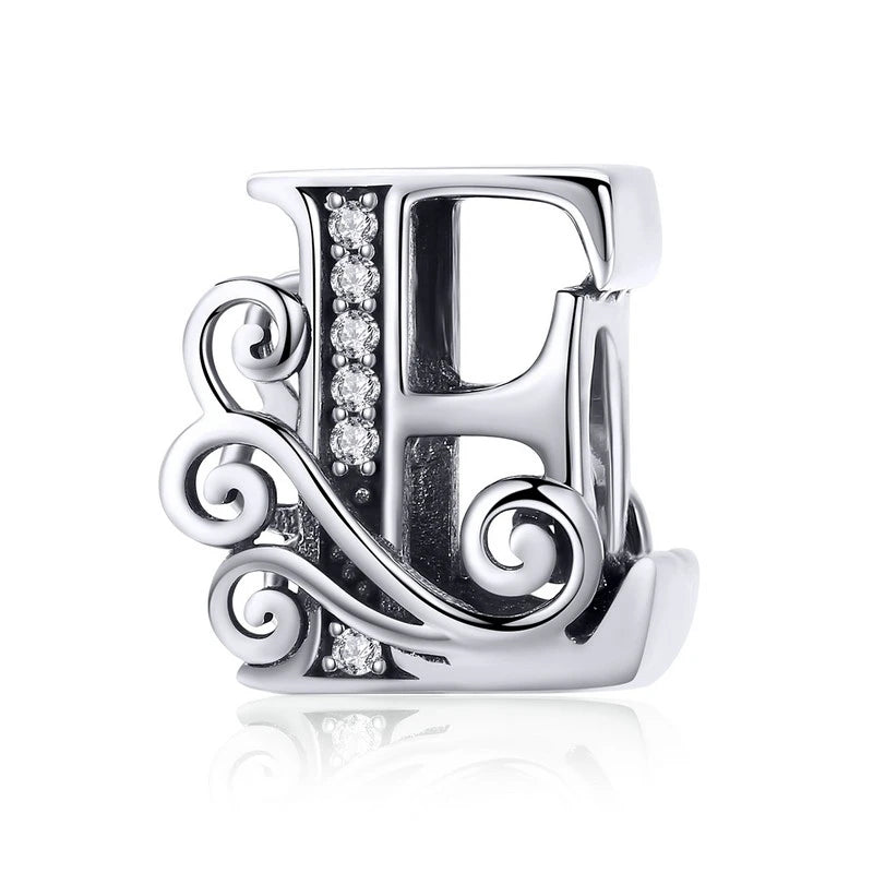 925 Sterling Silver Letter Charm Bead with AAA Zircon
