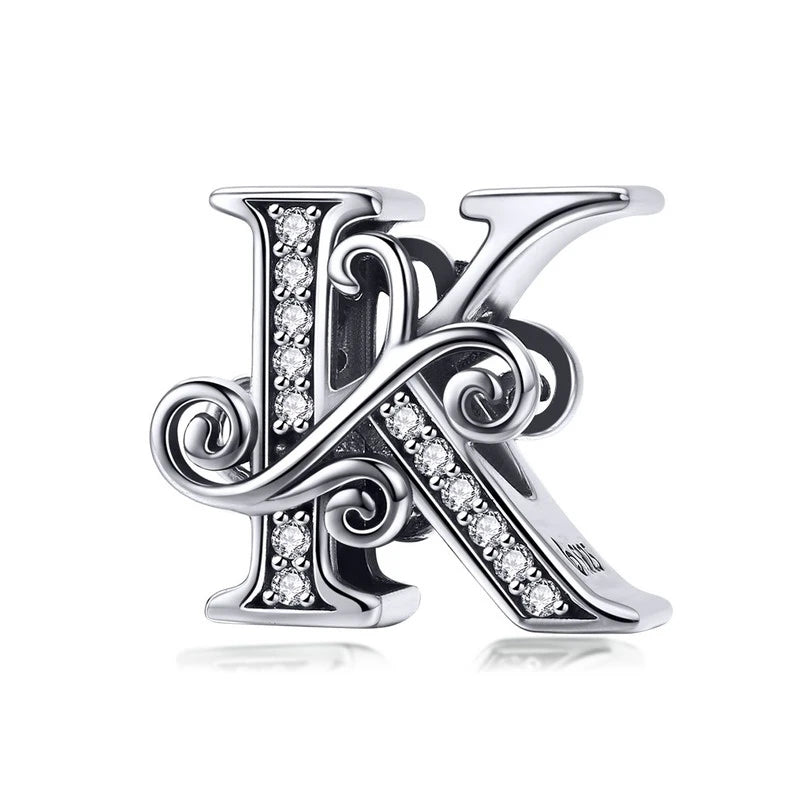 925 Sterling Silver Letter Charm Bead with AAA Zircon
