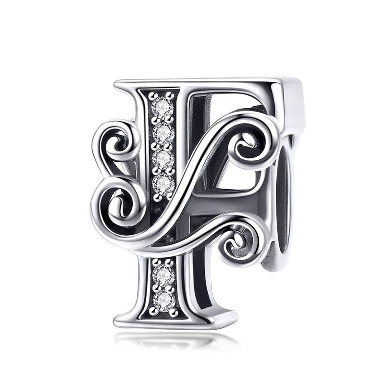 925 Sterling Silver Letter Charm Bead with AAA Zircon