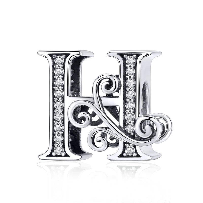 925 Sterling Silver Letter Charm Bead with AAA Zircon