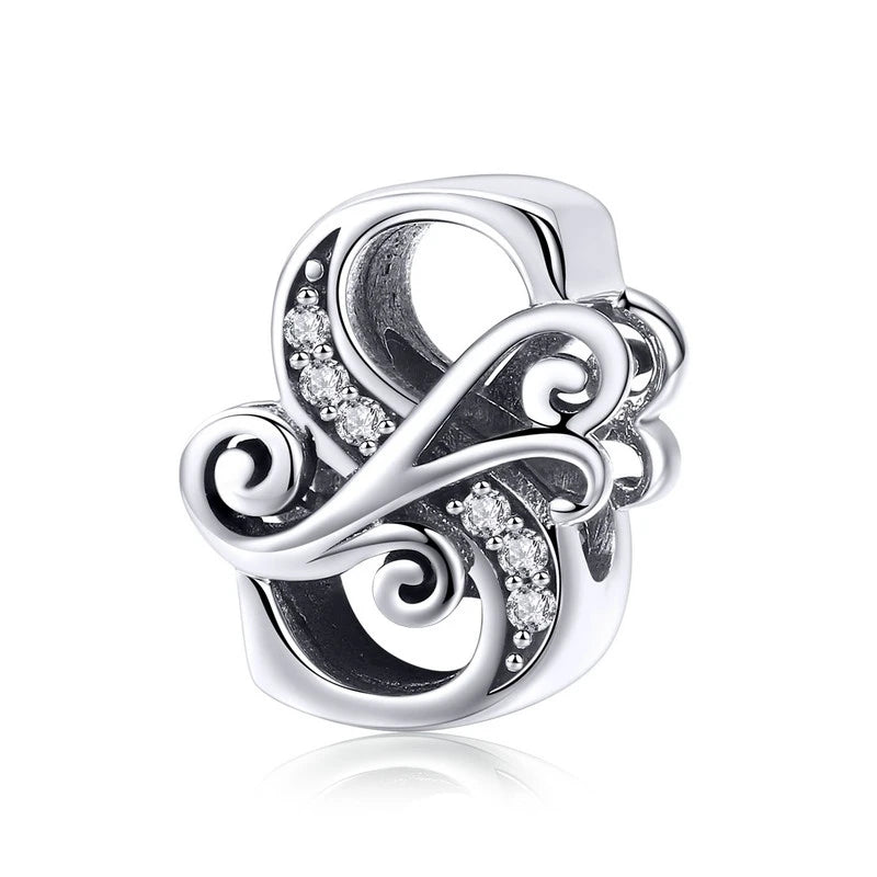 925 Sterling Silver Letter Charm Bead with AAA Zircon