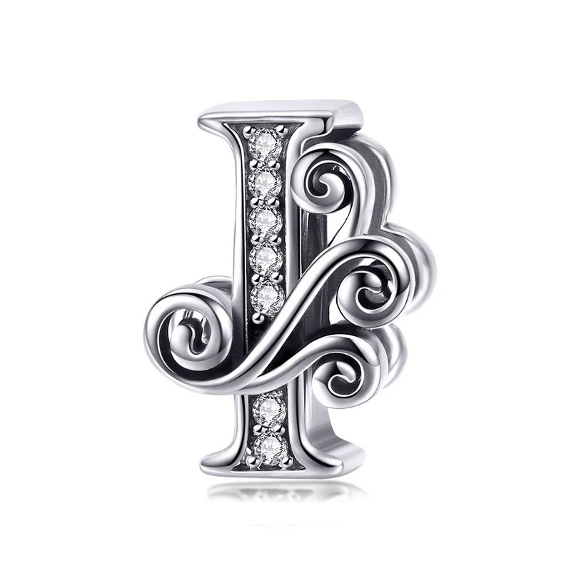 925 Sterling Silver Letter Charm Bead with AAA Zircon