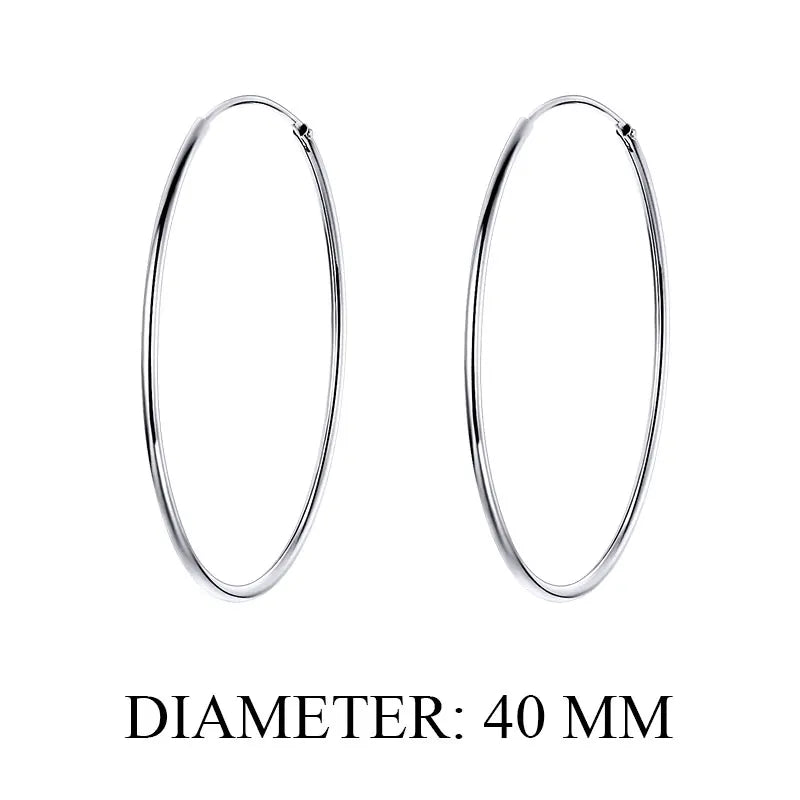 Large Round Hoop Earrings – Sterling Silver Platinum Plated