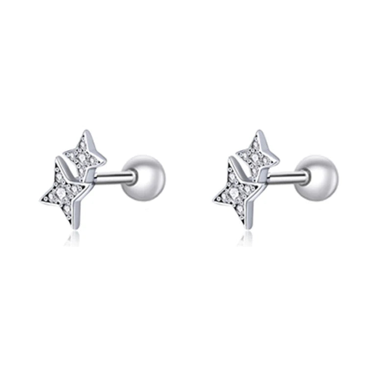 Brilliant Star and Butterfly Sterling Silver Stud Earrings
