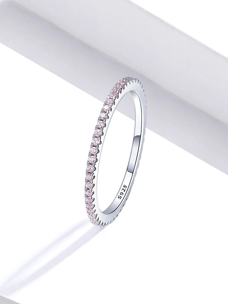 Sterling Silver Stackable Zircon Ring – Micro Pave Wedding Band