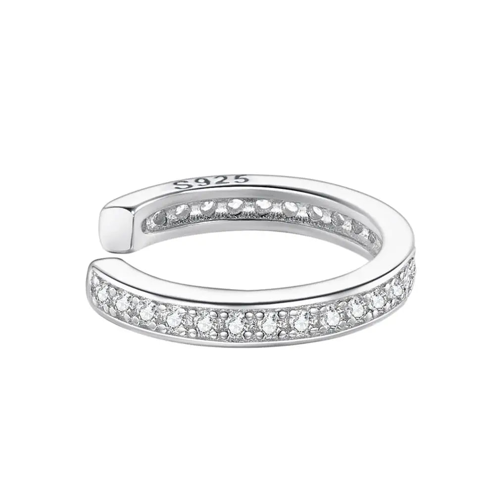 925 Sterling Silver CZ Ear Cuff Clip Earring with Geometric Design