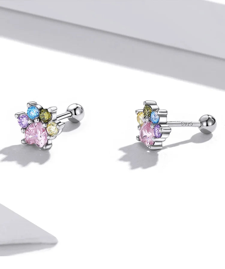 Brilliant Star and Butterfly Sterling Silver Stud Earrings