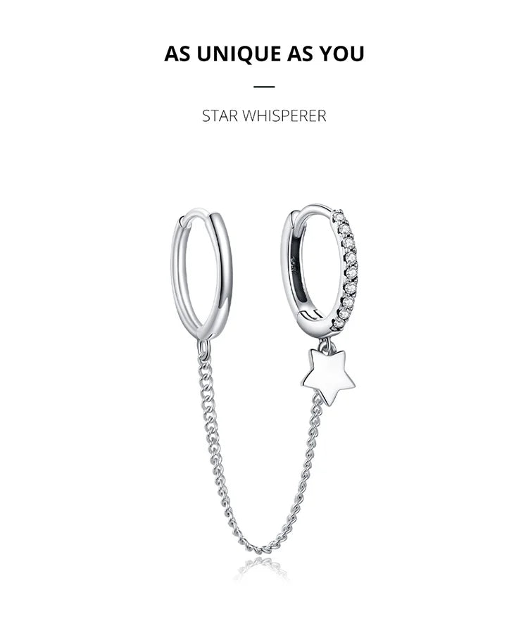 Sterling Silver Mono-earring with Zircon – Clip-On Geometric Style