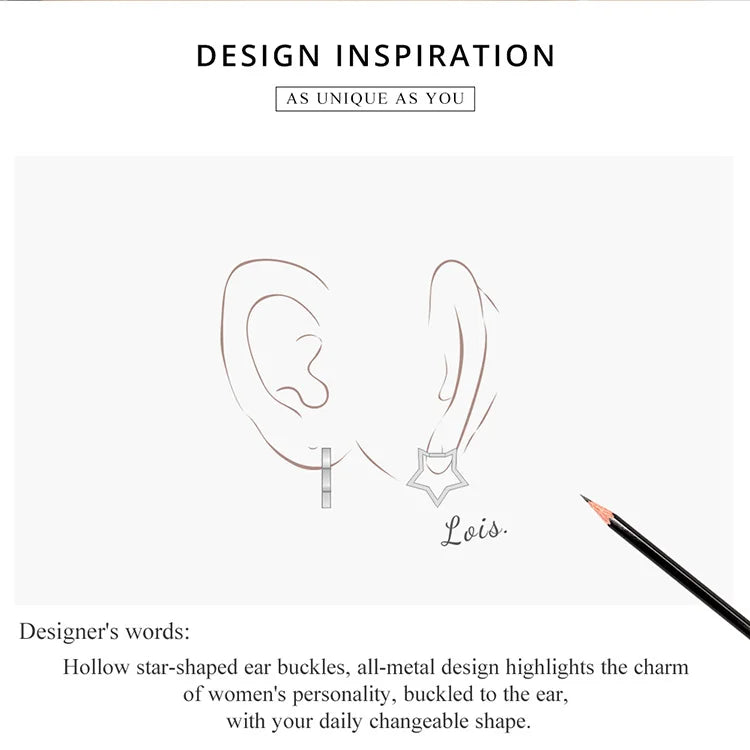 Star Hoop Earrings – Sterling Silver with Oxidized Finish