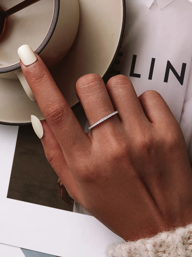 Sterling Silver Stackable Zircon Ring – Micro Pave Wedding Band