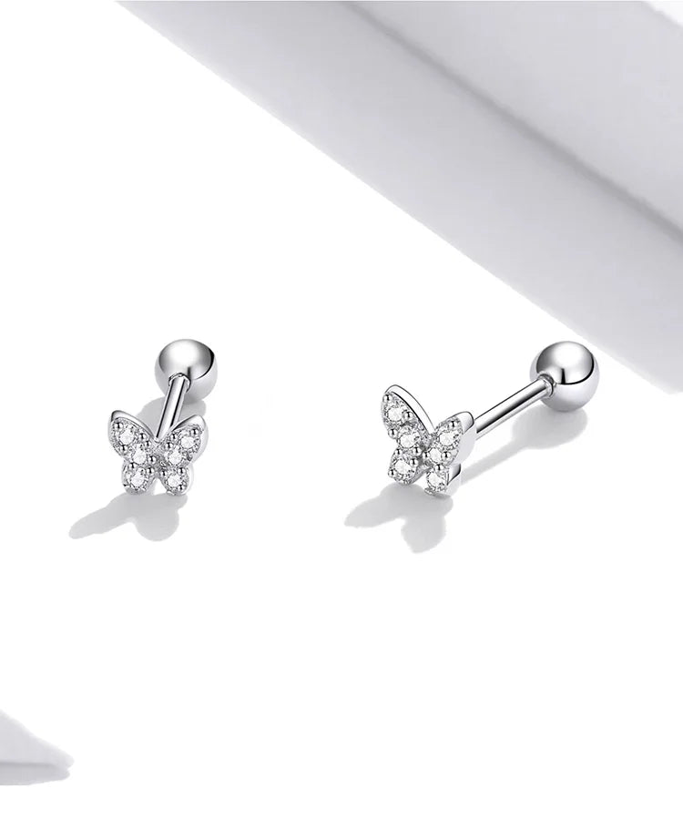 Brilliant Star and Butterfly Sterling Silver Stud Earrings