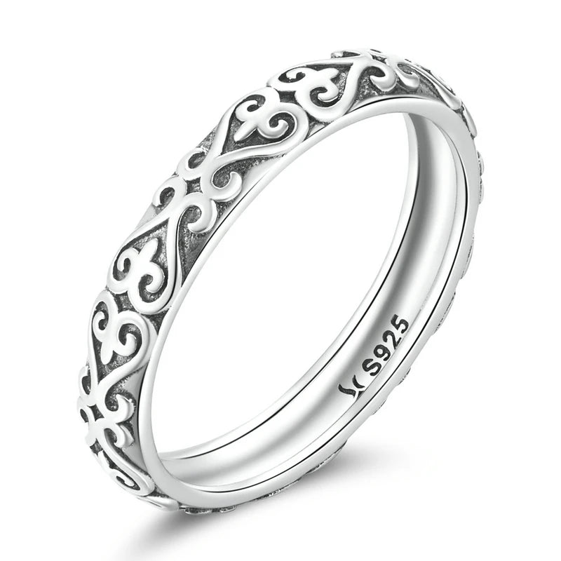 Floral Embossed Ring – 925 Sterling Silver Vintage Band