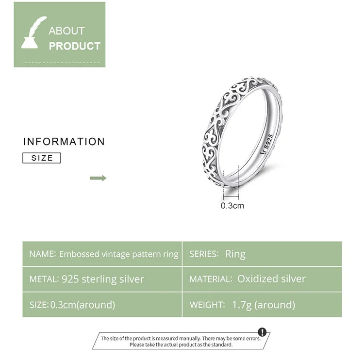 Floral Embossed Ring – 925 Sterling Silver Vintage Band
