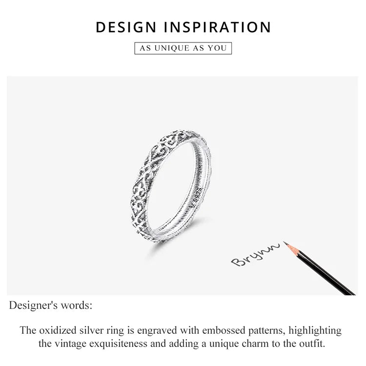 Floral Embossed Ring – 925 Sterling Silver Vintage Band
