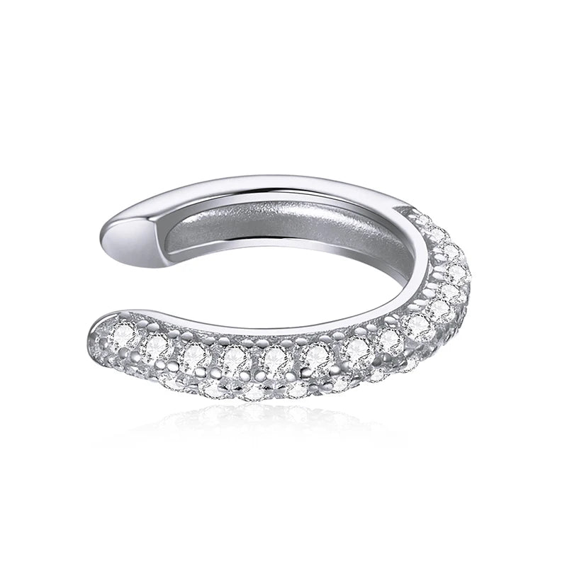 925 Sterling Silver CZ Ear Cuff Clip Earring with Geometric Design