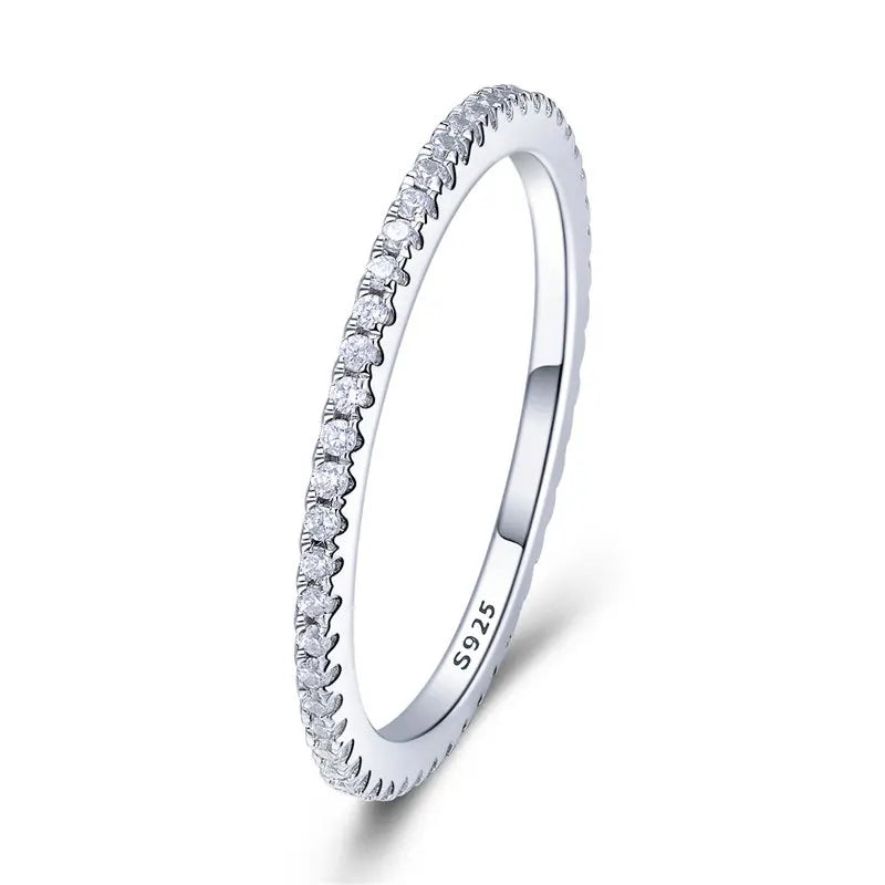 Sterling Silver Stackable Zircon Ring – Micro Pave Wedding Band