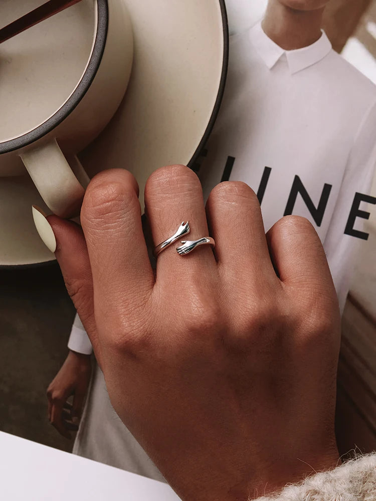 925 Sterling Silver Hug Ring with Open Adjustable Design