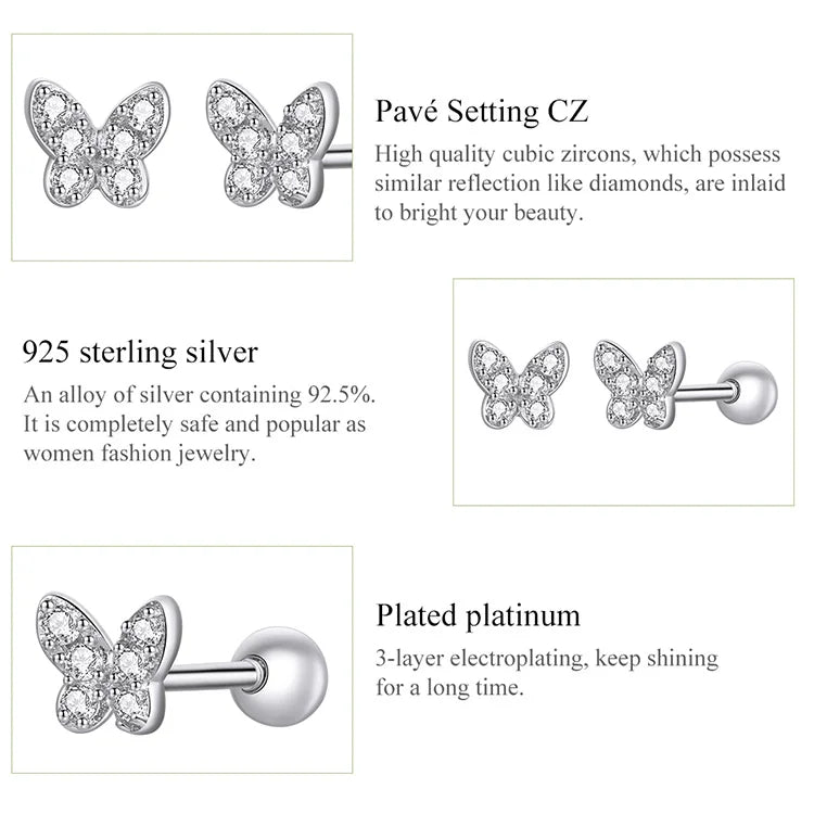 Brilliant Star and Butterfly Sterling Silver Stud Earrings