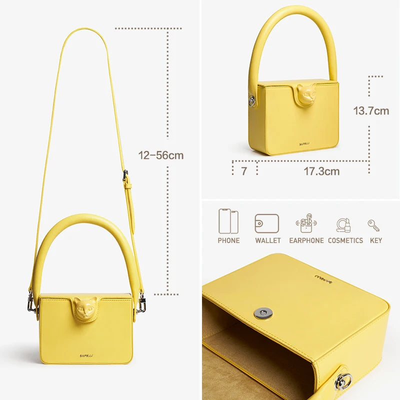 Boxy Genuine Leather Flap Bag – Cartoon Lock Design