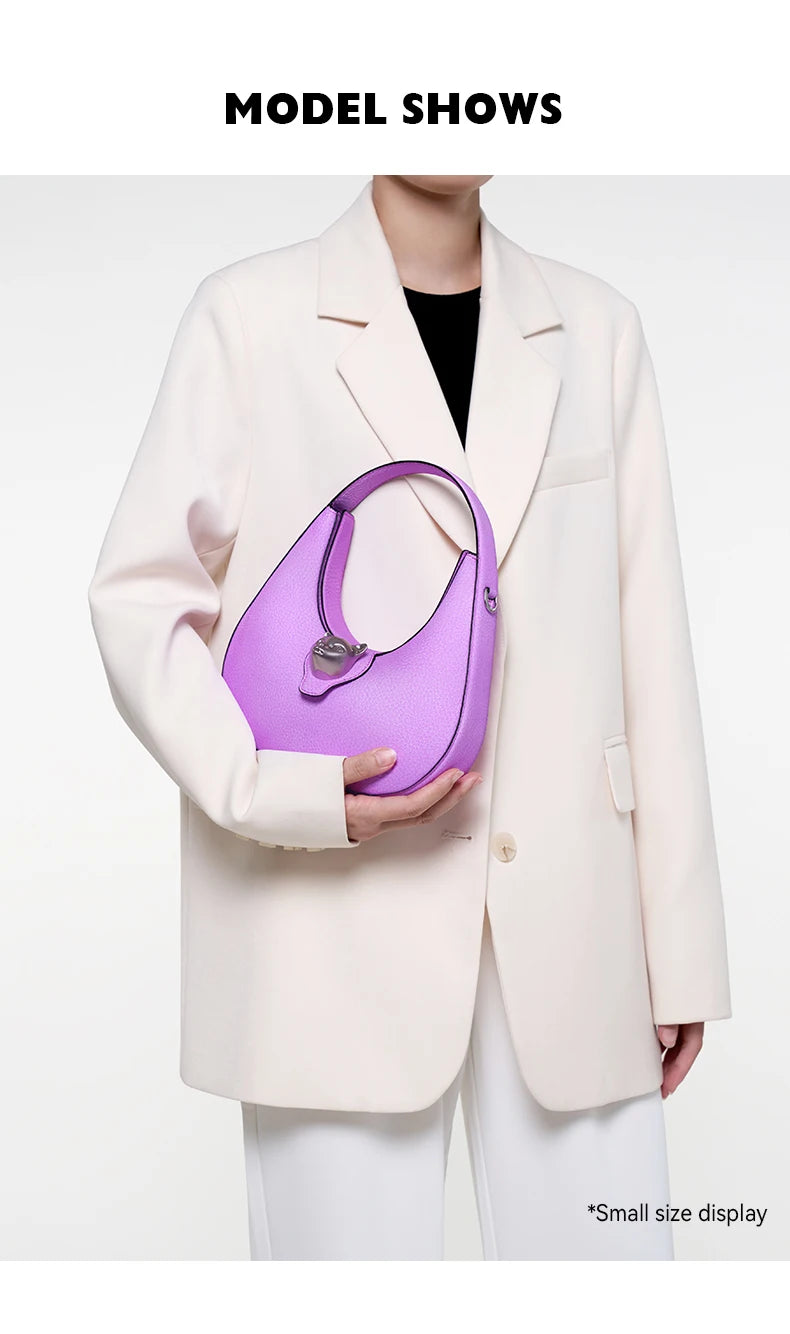 Genuine Leather Half Moon Tote – Soft Structure with Lock