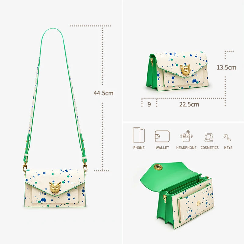 Genuine Leather Floral Flap Bag with Hasp Closure