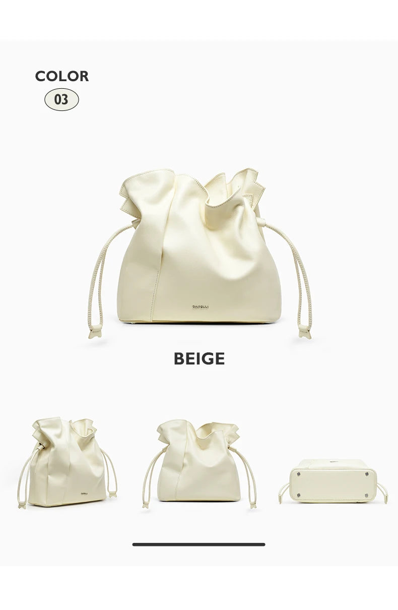 Genuine Leather Bucket Bag – Soft Casual with Open Pocket