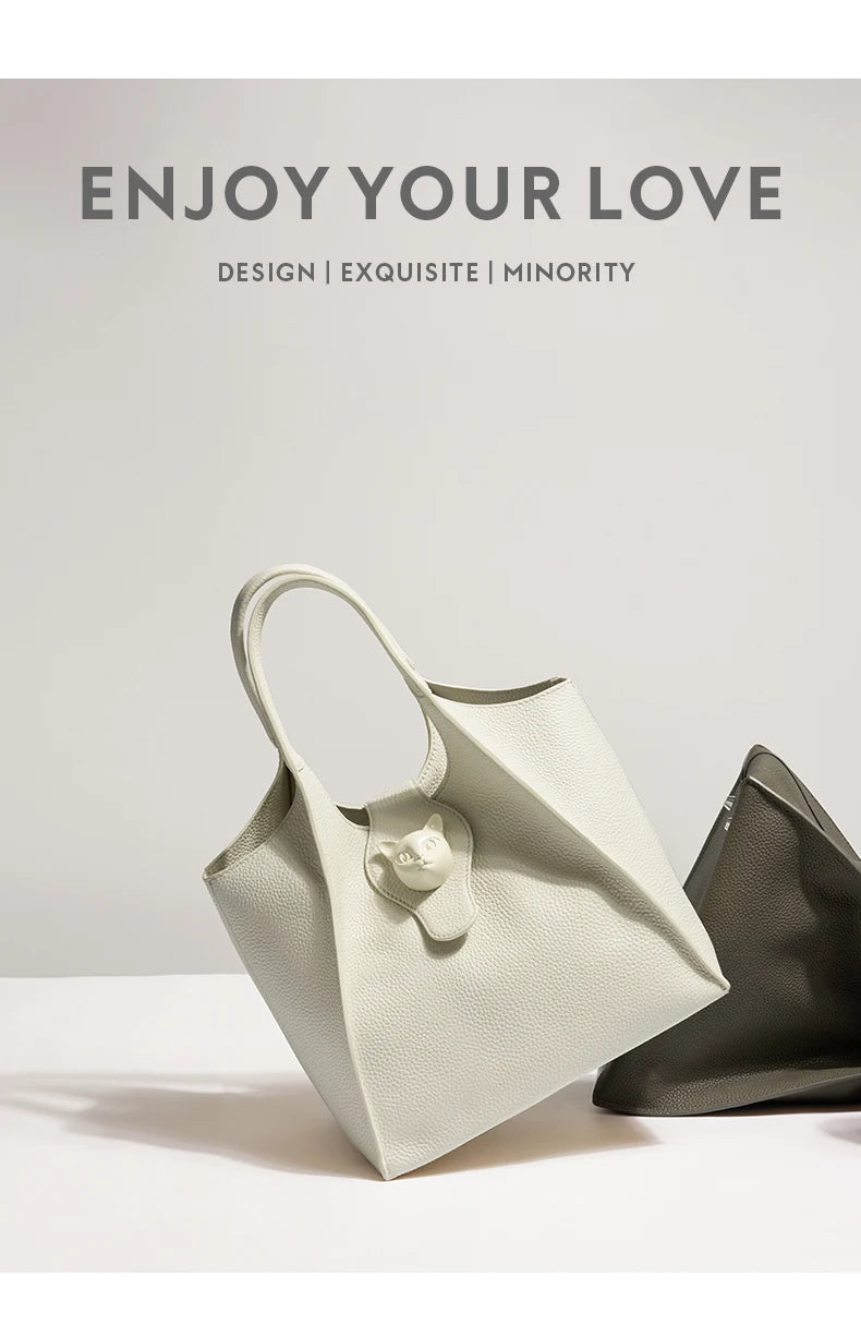 Genuine Leather Tote Bag – Soft Casual Style with Open Pocket