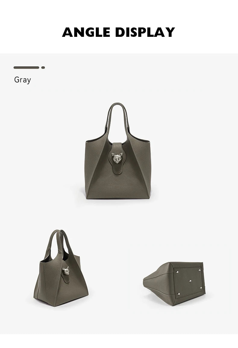Genuine Leather Tote Bag – Soft Casual Style with Open Pocket