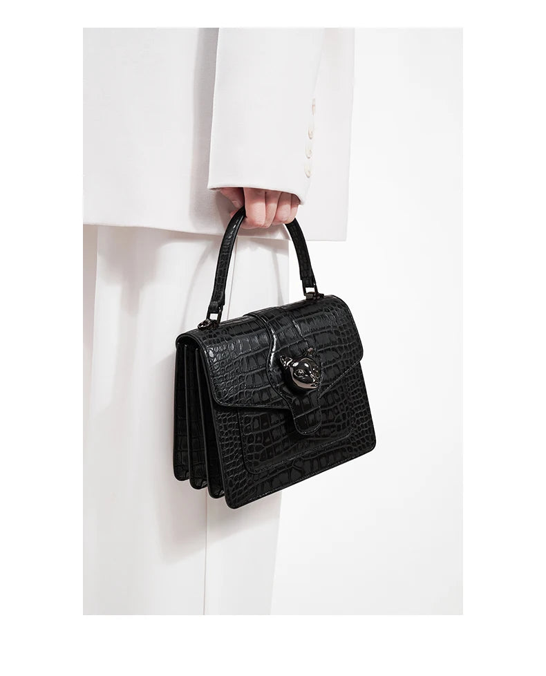 Genuine Leather Business Flap Bag – Animal Print with Lock