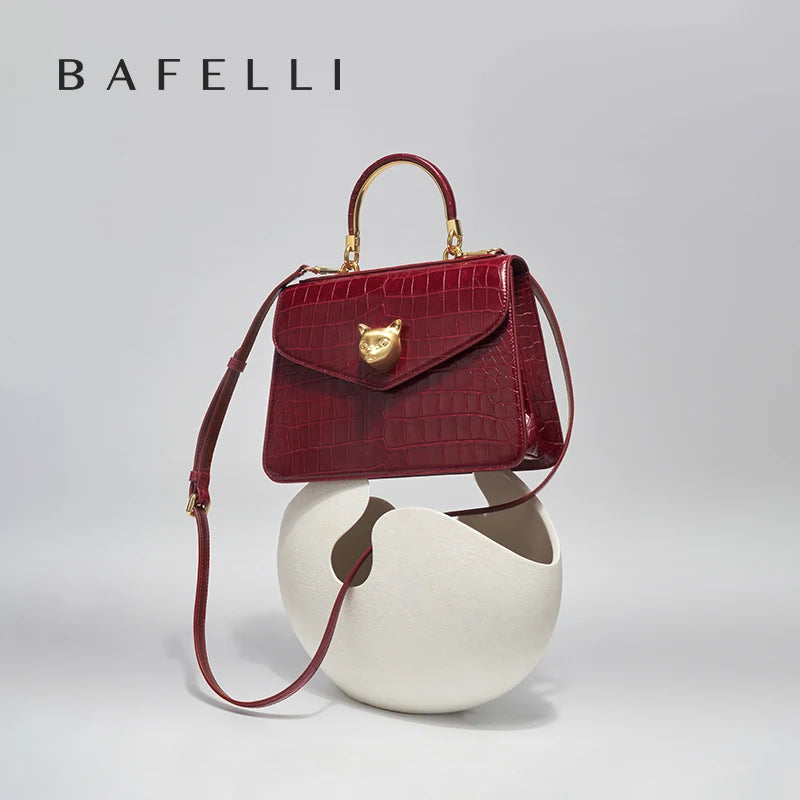 Crocodile Pattern Genuine Leather Flap Bag – Business Style with Lock